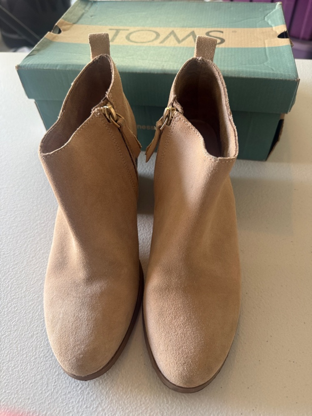 Toms Tan Suede Side-Zip Ankle Booties